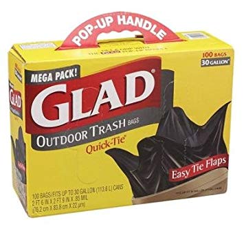 Glad Strong 100 large trash quick tie bags 30 gal