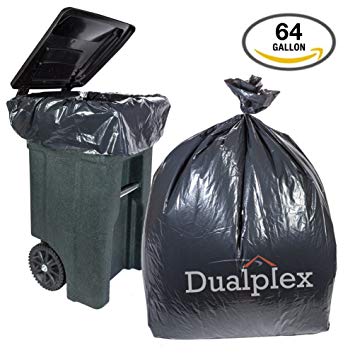 Dualplex 64 Gallon Black Trash Bags for Toter 1.5 Mill 50 Bags Per Case 50