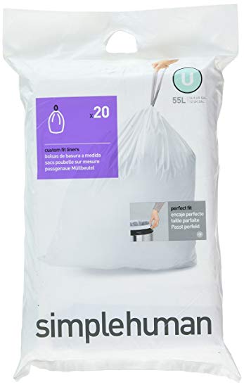 simplehuman Code U Custom Fit Liners, Extra Large, Ultra Strong Trash Bags, 55 Liter/14.5 Gallon, 3...