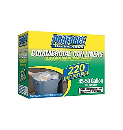 ProForce Commercial Trash Can Liners, Light Duty, 45-50 Gallon, 170-189 Liter
