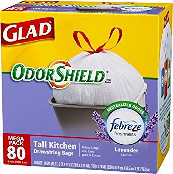 Glad OdorShield Tall Kitchen Drawstring Trash Bags, Lavender, 13 Gallon, 240 Count