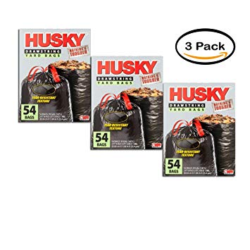 Pack of 3 - Husky Drawstring Yard Bags, 39 Gallon, 54 Ct