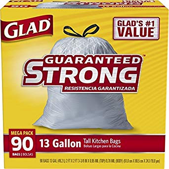 Glad Guaranteed Strong 13 Gallon Kitchen Bags Tall - 90 CT (2 Pack)
