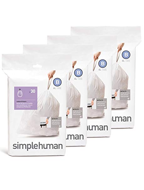 simplehuman Custom Fit Trash Can Liner B, 6 Liters / 1.6 Gallons, 30-Count (Pack of 4)