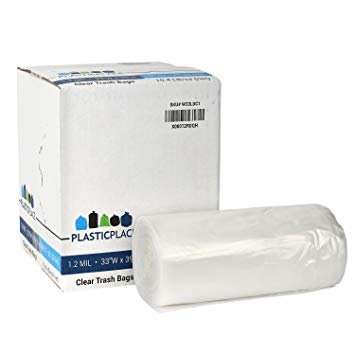 Plasticplace 33 Gallon Clear Trash Bags, 100 Count