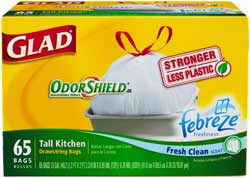 Glad Tall Kitchen Drawstring Fresh Clean Scent OdorShield Garbage Bags, 13 Gallon, 65-count Product Shot