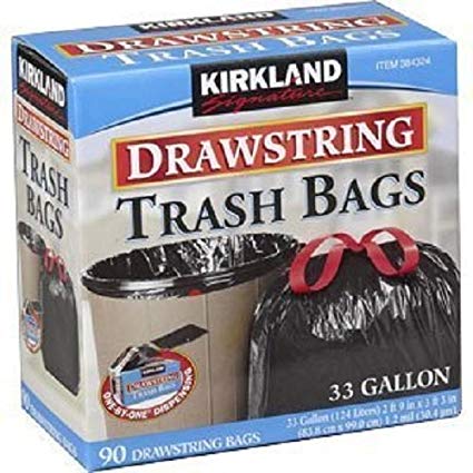 Kirkland Signature Drawstring Trash Bags - 33 Gallon - Xl Size - 90 Count Pack