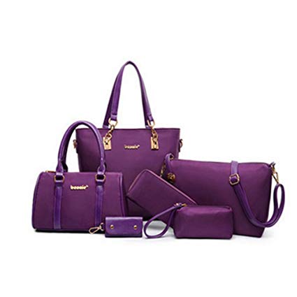 Meolin Women's 6PCS Shoulder Bags Top-Handle Handbag Tote Purse Cross-Body Bag Set ,Oxford cloth purple,.