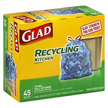 Glad Recycle Tall Kitchen Trash Bags - Clear Blue Drawstring 45-Count (Pack of 4)