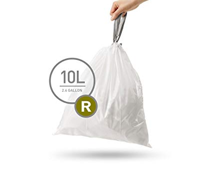 simplehuman Code R Custom Fit Liners, Drawstring Trash Bags, 10 Liter / 2.6 Gallon, 12 Refill Packs (240 Count)