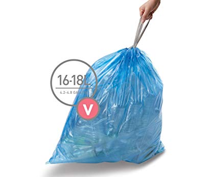 simplehuman Code V Custom Fit Recycling Liners, Drawstring Trash Bags, 16-18 Liter / 4.2-4.8 Gallon, 12 Refill Packs (240 Count), Blue
