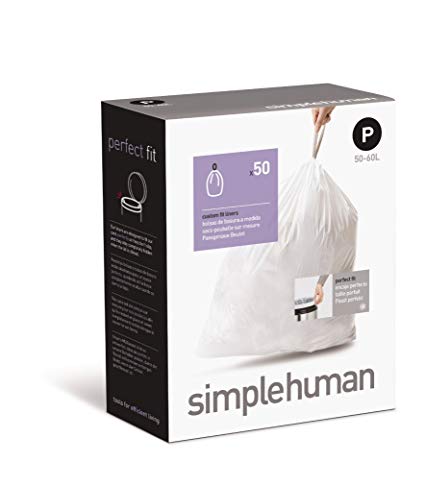 simplehuman Custom Fit Trash Can Liner P, 50-60 L/14.5-16 Gal, 50-Count Box