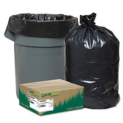 Earthsense Can Liners, 55-60 Gallons, 1.25 Milliliters, 38 x 58, Black, 100/Carton (RNW6050)