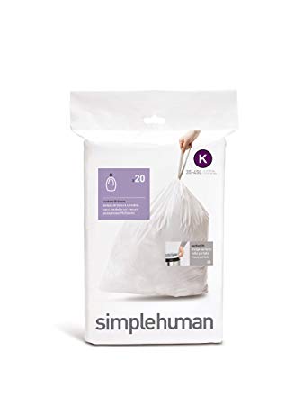 simplehuman Custom Fit Trash Can Liner K, 38 Liters / 10 Gallons, 20-Count (Pack of 2)