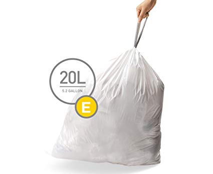 simplehuman Code E Custom Fit Liners, Drawstring Trash Bags, 20 Liter/5.2 Gallon, 12 Refill Packs (240 Count)