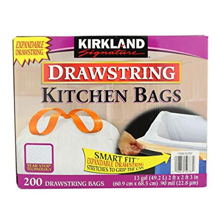 Kirkland Signature Drawstring Kitchen Trash Bags - 13 Gallon, 400 Count (64h3gf)