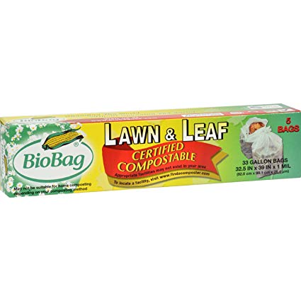 Biobag 33 Gallon Lawn and Leaf Bag, 5 count per pack - 12 per case.
