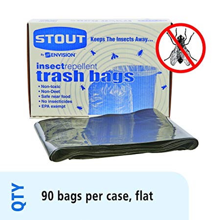 Stout Insect-Repellent Trash Bags, with Pest-Guard, 30 Gallons, 2 Milliliters, 33 x 40, Black, 90/Carton (P3340K20)