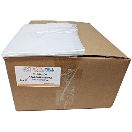 PlasticMill 7-10 Gallon, Clear, Garbage Bag, 1 MIL, 24x23, 500/Case