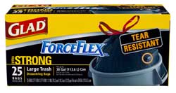 Glad ForceFlex Extra Strong Outdoor Large Trash Drawstring Garbage Bags, 30 Gallon, 25-Count (Pack of 6) Product Shot