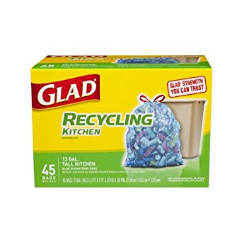 Glad Recycling Tall Kitchen Drawstring Trash Bags, 13 Gallon, Blue 45 ea (Pack of 4)