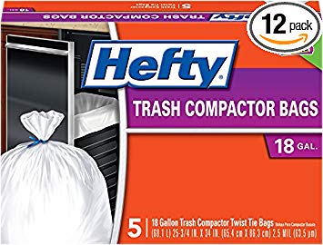 Hefty Trash Compactor Bags (Twist Tie, 18 Gallon, 5 Count, Pack of 12)