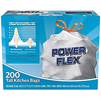 Member's Mark Power Flex Tall Kitchen Simple Fit 13 gal Drawstring Bags 2Pack (200 Bag Each)