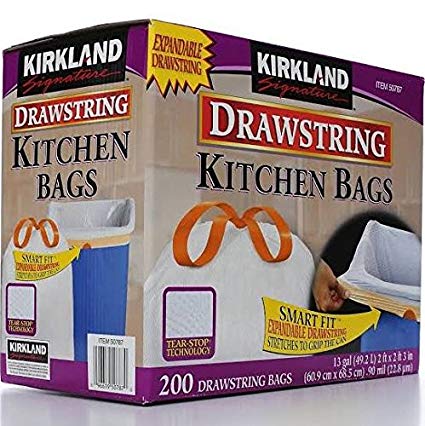Kirkland Signature Drawstring Kitchen Trash Bags - 13 Gallon - 200 Bags
