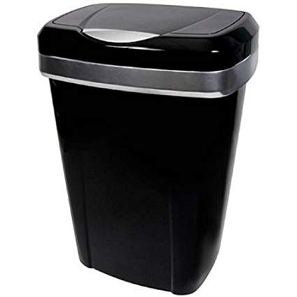 12.2-Gallon Black With Silver Accents Premium Touch Lid Uses 13-Gallon Tall Kitchen Trash Bags Trash Can