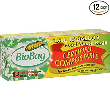 Bio Bag 13 Gallon 100% Biodegradable Tall Kitchen Bags (Pack of 12)