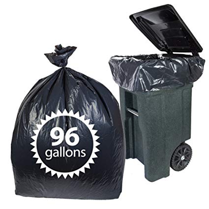 Toter 96 Gallon Trash Bags By Primode - 25 Count Extra Heavy Duty Black Garbage Bags For Indoor Or Outdoor Use 61x68 MADE IN THE USA (96 GALLON)