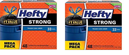 Hefty Strong Large Trash Bags (Trash Can Liner, Drawstring, 33 Gallon) (2 Pack(48 Count))