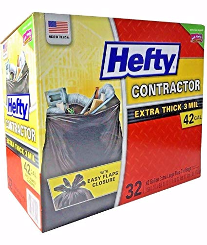 Hefty Contractor Extra Thick 3 Mil 42 Gal with Easy Flaps Closure 32 Trash Bags