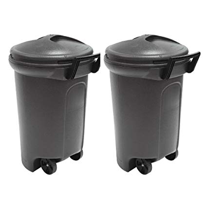 United Solutions 32 Gal. Wheeled Blow Molded Outdoor Trash Can in Black - 2 Pack