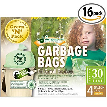 Green N Pack Small Garbage Bags 4 Gallon 30-count Boxes (Drawstring / Flat Top)
